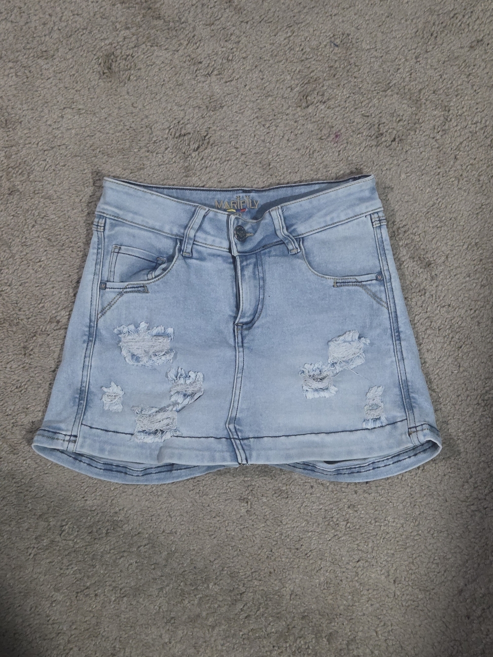 Light Blue Distressed Denim Mini Skirt - Unbranded